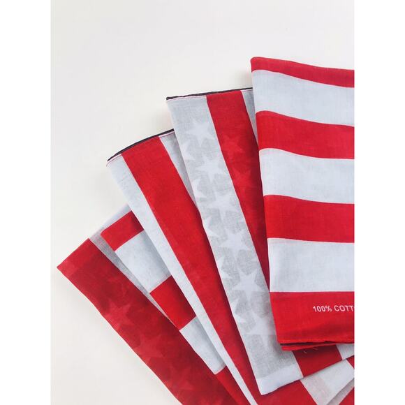 Set of 5 Vintage 100% Cotton American Flag Bandana Handkerchief USA Made 21" - Picture 3 of 9